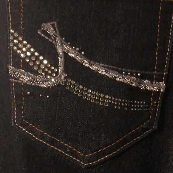 Nine West Indigo Dark Wash Boot Cut Rhinestone Embellished Jeans Size 6 - Picture 4 of 12
